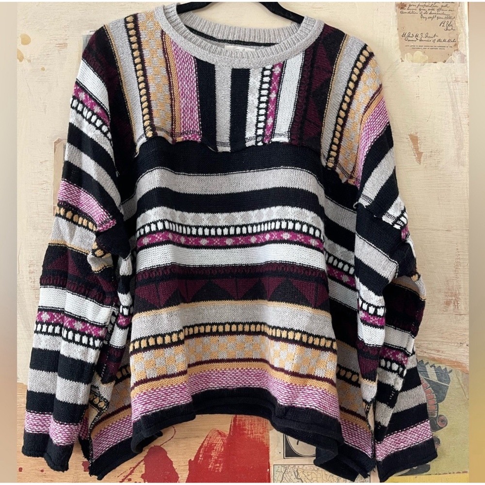 Easel Crochet Oversized Sweater‎ Colorful Boxy Boho Hippie Women's Size Small - Picture 8 of 12